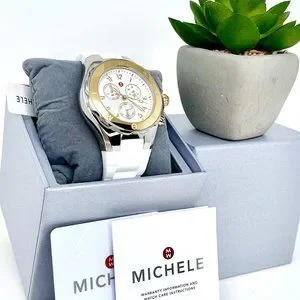 NWT MICHELE Jellybean Stainless Watch MWW12F000094 NEW Michele Jelly Bean Tahitian White Two Tone Gold & Silver  main image 4